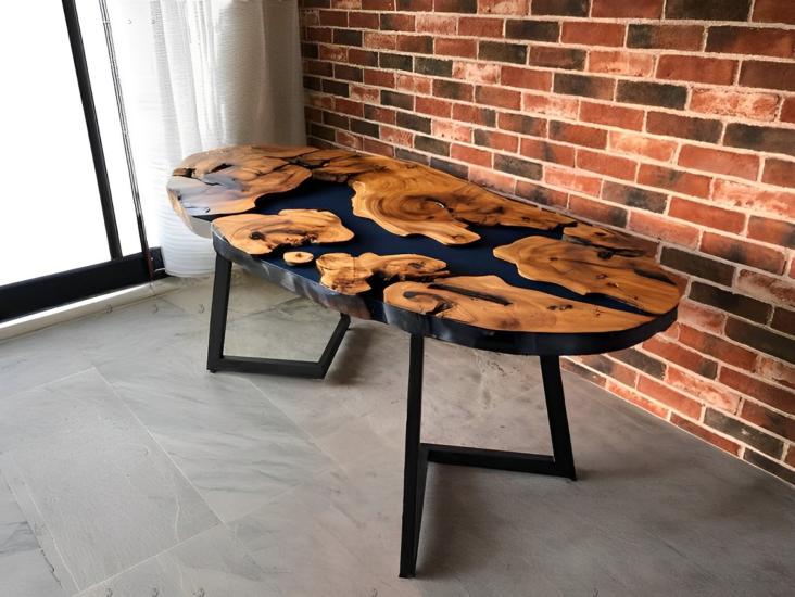 WUNAI Live Edge Resin Coffee Table